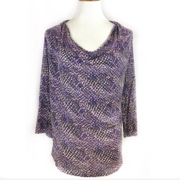 ✨5 FOR $25✨ Soft Joie Ester Purple Patterned Drape Neck Top - Picture 8 of 8